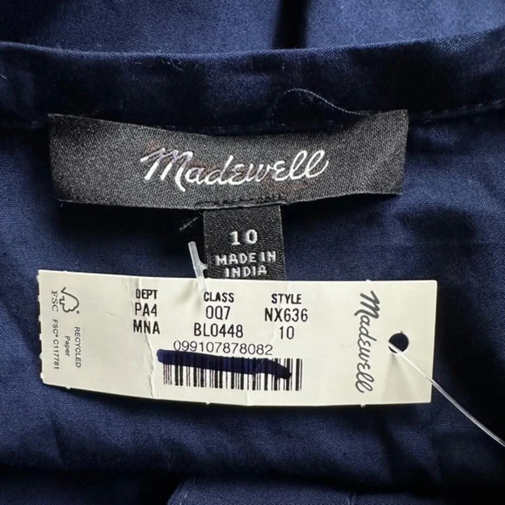 NWT Madewell‎ Navy Blue Tie-Waist Midi Shirtdress 10 Classic Preppy Minimalist - Picture 9 of 10